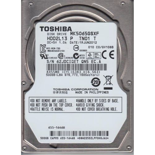  -Toshiba MK5065GSXF 500 GB SATA 2.5-inch Internal Hard Drive - 5400 RPM. Drive Only.