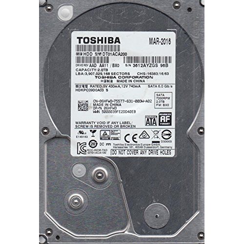  TOSHIBA 2TB 7200RPM 64MB Cache SATA 6.0Gb/s 3.5 Internal Hard Drive Bare Drive Model DT01ACA200