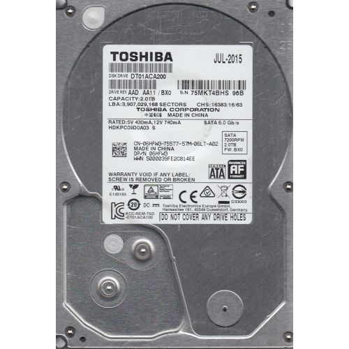  TOSHIBA 2TB 7200RPM 64MB Cache SATA 6.0Gb/s 3.5 Internal Hard Drive Bare Drive Model DT01ACA200