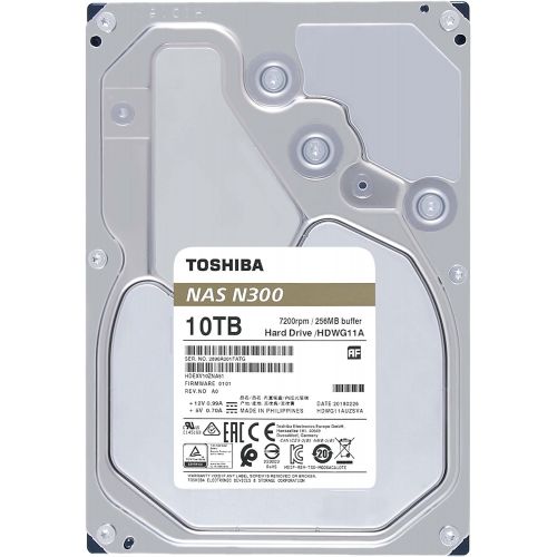  Toshiba N300 10TB NAS 3.5-Inch Internal Hard Drive - CMR SATA 6 Gb/s 7200 RPM 256 MB Cache - HDWG11AXZSTA