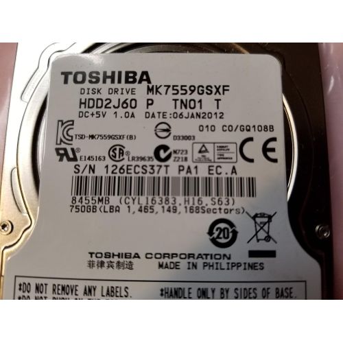  MK7559GSXF, C0/GQ108B, HDD2J60 P TN01 T, Toshiba 750GB SATA 2.5 Hard Drive