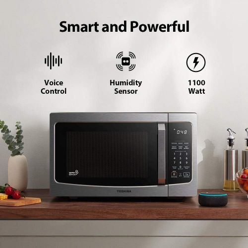  [아마존베스트]Toshiba ML-EM34P(SS) Smart Countertop Microwave Oven Works with Alexa, Humidity Sensor and Sound On/Off Function, 1100W, 1.3 Cu Ft, Stainless Steel