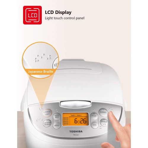  [아마존베스트]Toshiba TRCS01 Cooker 6 Cups Uncooked (3L) with Fuzzy Logic and One-Touch Cooking, Brown Rice, White Rice and Porridge