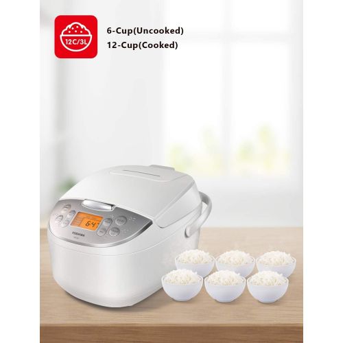  [아마존베스트]Toshiba TRCS01 Cooker 6 Cups Uncooked (3L) with Fuzzy Logic and One-Touch Cooking, Brown Rice, White Rice and Porridge