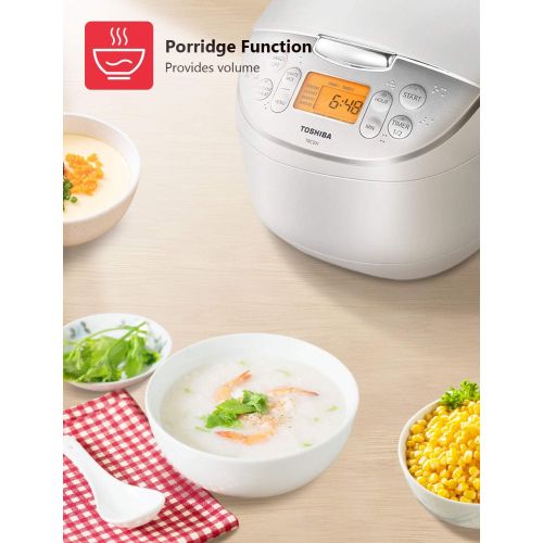  [아마존베스트]Toshiba TRCS01 Cooker 6 Cups Uncooked (3L) with Fuzzy Logic and One-Touch Cooking, Brown Rice, White Rice and Porridge