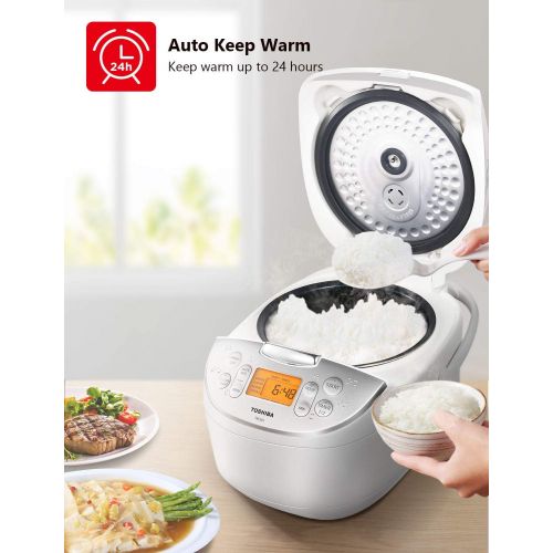  [아마존베스트]Toshiba TRCS01 Cooker 6 Cups Uncooked (3L) with Fuzzy Logic and One-Touch Cooking, Brown Rice, White Rice and Porridge