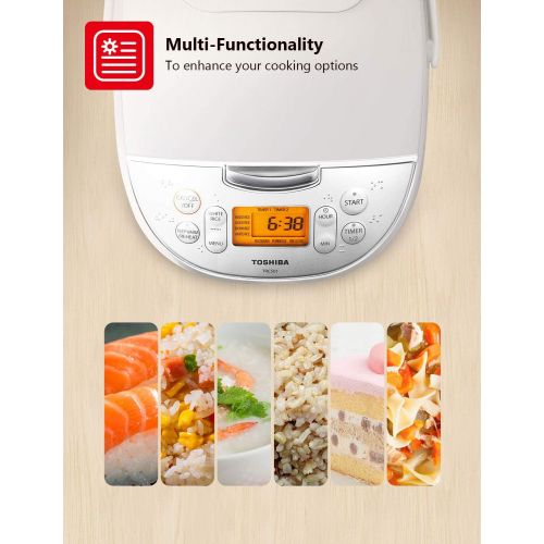  [아마존베스트]Toshiba TRCS01 Cooker 6 Cups Uncooked (3L) with Fuzzy Logic and One-Touch Cooking, Brown Rice, White Rice and Porridge