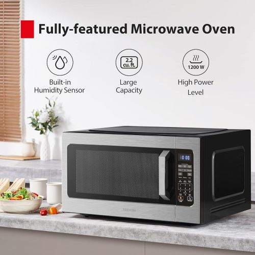  Toshiba ML2-EM62P(SS) Microwave Oven with Built-in Humidity Sensor, 6 Automatic Preset Menus, ECO Mode, Sound On/Off Option and Position Memory Function 2.2 cu. ft., 1200W, Stainle