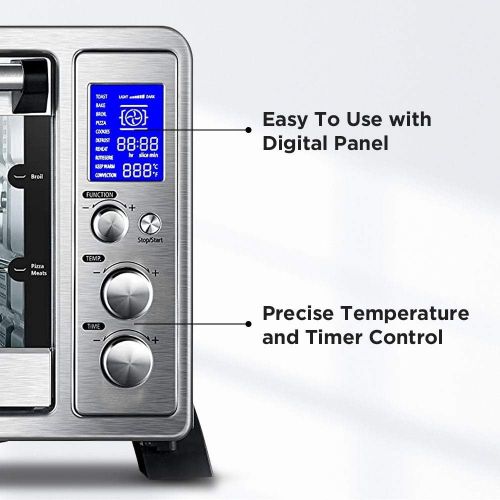  Toshiba AC25CEW-SS Digital Toaster Oven with Convection Cooking and 9 Functions, 6-Slice Bread/12-Inch Pizza, Stainless Steel