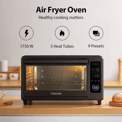  Toshiba TL2-AC25CZA(GR) Air Fryer Toaster Oven, 6-in-1 Digital Convection Oven for 9 Cooking Presets, 6-Slice Bread/12-Inch Pizza, 1750W, Charcoal Grey