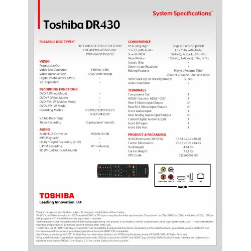  [아마존베스트]Toshiba DR430 DVD Recorder