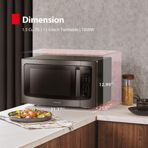  [아마존베스트]Toshiba ML-EC42P(BS) Microwave Oven with Healthy Air Fry, Smart Sensor, Easy-to-Clean Interior and ECO Mode, 1.5 Cu.ft, Black Stainless Steel