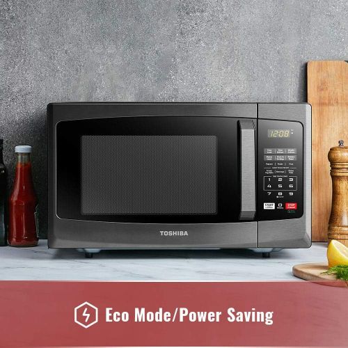  Toshiba EM925A5A-BS Microwave Oven with Sound OnOff ECO Mode and LED Lighting, 0.9 Cu.ft, Black Stainless