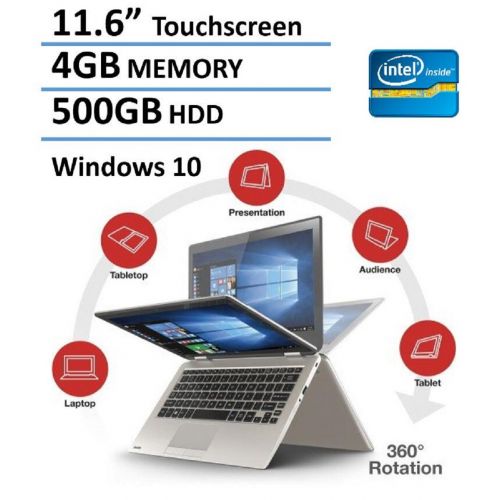  2016 Toshiba Satellite Radius 11.6 2-in-1 Touchscreen Convertible Laptop (Intel Quad-Core Pentium N3700, 4GB RAM, 500GB HDD, Bluetooth, Webcam, WiFi, HDMI, Windows 10) - Satin Gold