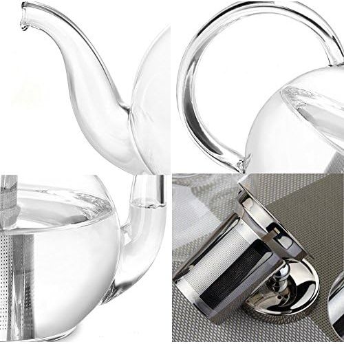  Tosnail Teekanne mit Filtereinsatz / Kanne aus Glas / Deckel und Filtereinsatz aus rostfreiem Edelstahl / fuer 1,2 Liter