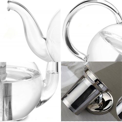  Tosnail Teekanne mit Filtereinsatz / Kanne aus Glas / Deckel und Filtereinsatz aus rostfreiem Edelstahl / fuer 1,2 Liter
