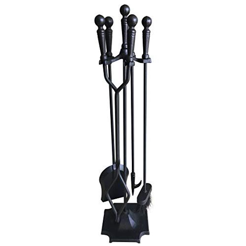  Tosnail 5 Pieces Wrought Iron Fireplace Tools Set - Brush, Shovel, Tong, Poker and Stand Base