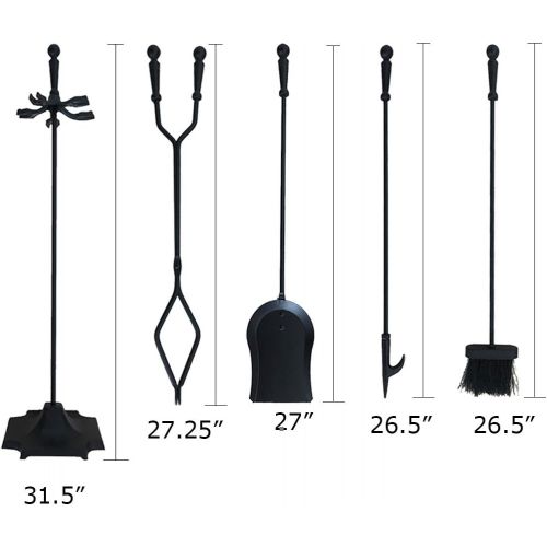  Tosnail 5 Pieces Wrought Iron Fireplace Tools Set - Brush, Shovel, Tong, Poker and Stand Base