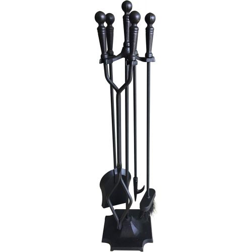  Tosnail 5 Pieces Wrought Iron Fireplace Tools Set - Brush, Shovel, Tong, Poker and Stand Base