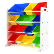 [아마존 핫딜]  [아마존핫딜]Tot Tutors Kids Toy Storage Organizer with 12 Plastic Bins, White/Primary (Summit Collection)