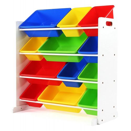 튜터 [아마존 핫딜]  [아마존핫딜]Tot Tutors Kids Toy Storage Organizer with 12 Plastic Bins, White/Primary (Summit Collection)