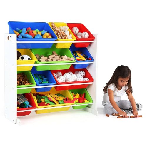 튜터 [아마존 핫딜]  [아마존핫딜]Tot Tutors Kids Toy Storage Organizer with 12 Plastic Bins, White/Primary (Summit Collection)