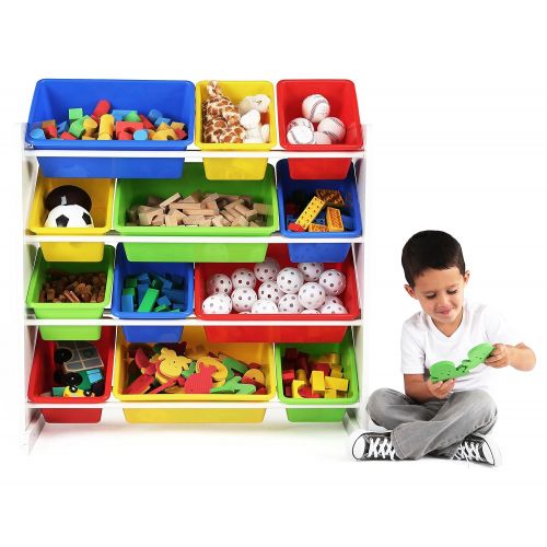 튜터 [아마존 핫딜]  [아마존핫딜]Tot Tutors Kids Toy Storage Organizer with 12 Plastic Bins, White/Primary (Summit Collection)