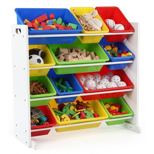튜터 [아마존 핫딜]  [아마존핫딜]Tot Tutors Kids Toy Storage Organizer with 12 Plastic Bins, White/Primary (Summit Collection)