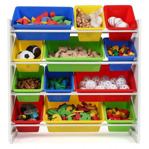 튜터 [아마존 핫딜]  [아마존핫딜]Tot Tutors Kids Toy Storage Organizer with 12 Plastic Bins, White/Primary (Summit Collection)