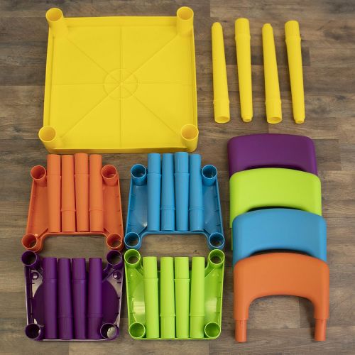 튜터 [아마존핫딜][아마존 핫딜] Tot Tutors Kids Plastic Table and 4 Chairs Set, Vibrant Colors