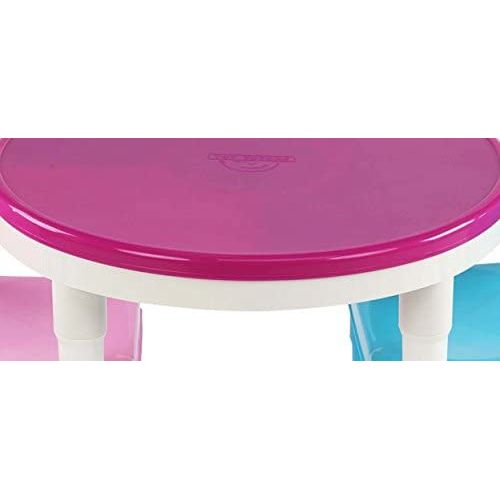 튜터 [아마존핫딜][아마존 핫딜] Tot Tutors Kids 2-in-1 Plastic Building Blocks-Compatible Activity Table and 2 Chairs Set, Round, Pink/Light Blue Colors