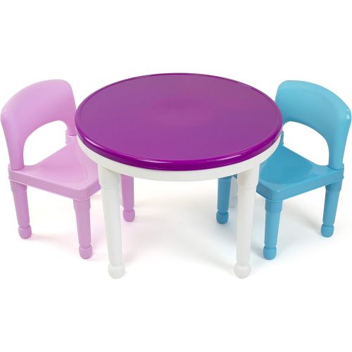 튜터 [아마존핫딜][아마존 핫딜] Tot Tutors Kids 2-in-1 Plastic Building Blocks-Compatible Activity Table and 2 Chairs Set, Round, Pink/Light Blue Colors