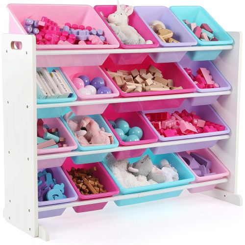 튜터 [아마존 핫딜] Tot Tutors Forever Collection Wood Toy Storage Organizer, X-Large, White/Blue/Pink/Purple