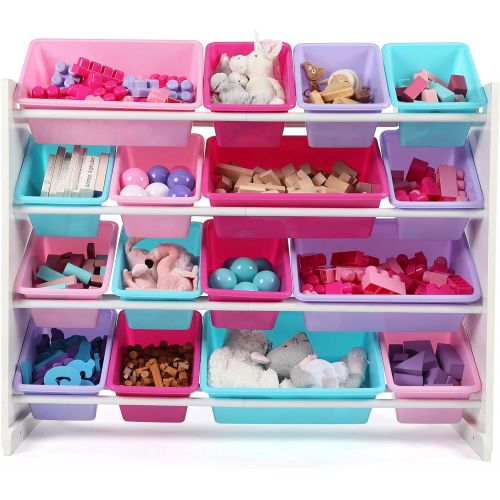 튜터 [아마존 핫딜] Tot Tutors Forever Collection Wood Toy Storage Organizer, X-Large, White/Blue/Pink/Purple