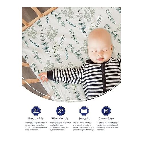  TotAha Botanical Pack and Play Sheets Fitted, Compatible with Graco Pack N Play Playard Crib, Babyletto, Dream on Me, Baby Trend, and Other Playpen Mattress, Premium Soft Mini Crib Sheets, 2 Pack