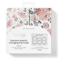 TotAha Premium Stretchy Changing Pad Covers (2-Pack) Hypoallergenic, Silky Comfort, Buttery Soft, Calming Effect, All-Season Jersey-Knit 5'' Deep Pocket(Meredith Allover Floral & Pale Pink Flowers)