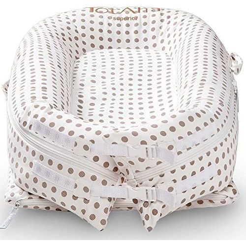  Newborn Baby Nest, TotAha Superior Dock for A Tot, Organic Cotton Baby Dock, Secure Comfort Portable Lounger & Infant Floor Seat Newborn Essentials Must Haves for 0-12 Month -Dot