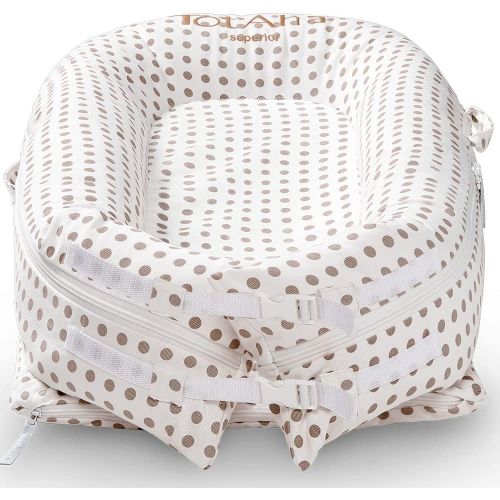  Newborn Baby Nest, TotAha Superior Dock for A Tot, Organic Cotton Baby Dock, Secure Comfort Portable Lounger & Infant Floor Seat Newborn Essentials Must Haves for 0-12 Month -Dot