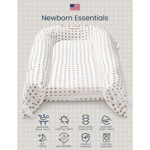  Newborn Baby Nest, TotAha Superior Dock for A Tot, Organic Cotton Baby Dock, Secure Comfort Portable Lounger & Infant Floor Seat Newborn Essentials Must Haves for 0-12 Month -Dot