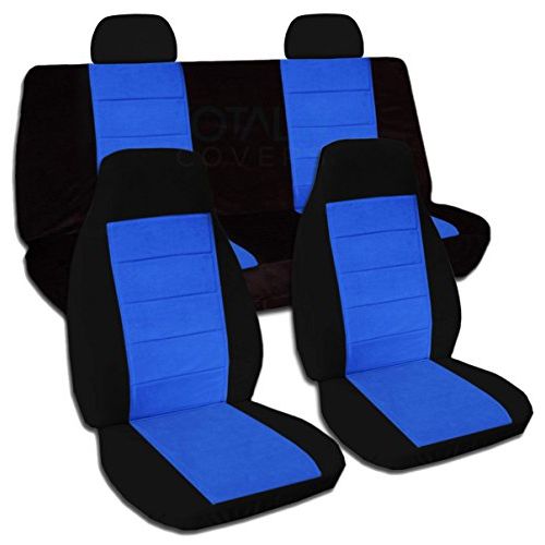  Totally Covers Compatible with 2002-2007 Jeep Liberty Two-Tone Seat Covers with Adjustable/Molded Front & Rear Headrests: Black & Light Blue - Full Set (21 Colors) Split Bench Buck