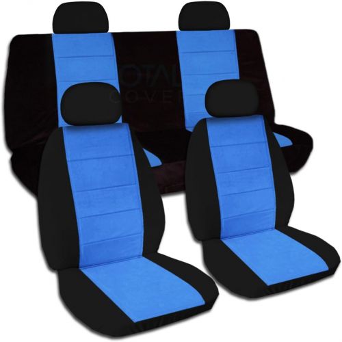  Totally Covers Compatible with 2002-2007 Jeep Liberty Two-Tone Seat Covers with Adjustable/Molded Front & Rear Headrests: Black & Light Blue - Full Set (21 Colors) Split Bench Buck