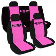 Totally Covers 2002-2007 Jeep Liberty Two-Tone Seat Covers with Adjustable/Molded Front & Rear Headrests: Black & Hot Pink - Full Set (21 Colors) Split Bench Bucket 2003 2004 2005 2006 SUV