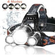 [아마존베스트]Totobay LED Headlamp, 5000 Lumens Max} 4 Modes Waterproof Head Flashlight Light with 2 Rechargeable, USB Cable, Wall Charger and Car Charger for Outdoor Sports