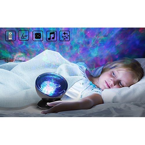  TOTOBAY [Newest Generation] Remote Control Ocean Wave Projector 12 LEDs & 7 Color Changing Modes Night Light and Built-in Mini Music Player for Living Room and Bedroom