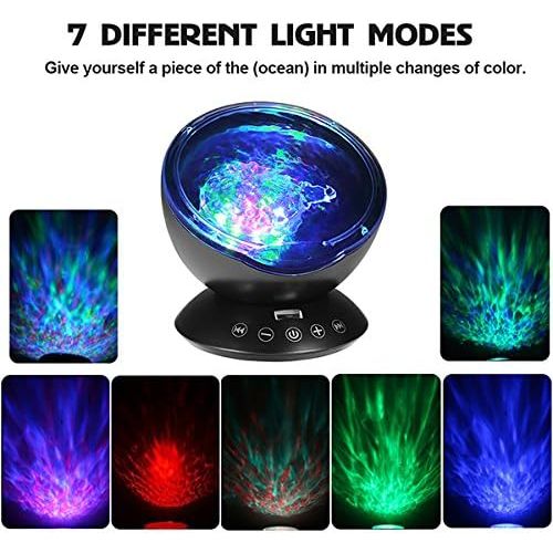  TOTOBAY [Newest Generation] Remote Control Ocean Wave Projector 12 LEDs & 7 Color Changing Modes Night Light and Built-in Mini Music Player for Living Room and Bedroom