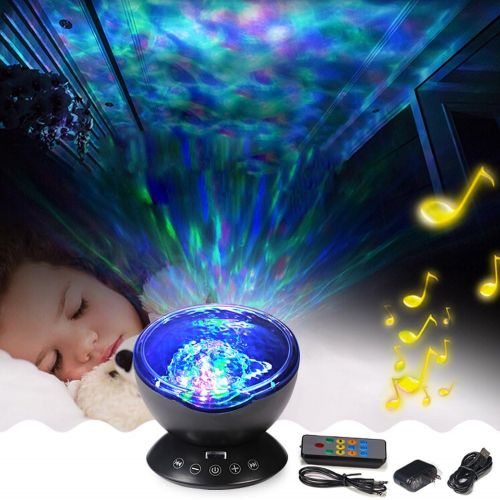  TOTOBAY [Newest Generation] Remote Control Ocean Wave Projector 12 LEDs & 7 Color Changing Modes Night Light and Built-in Mini Music Player for Living Room and Bedroom