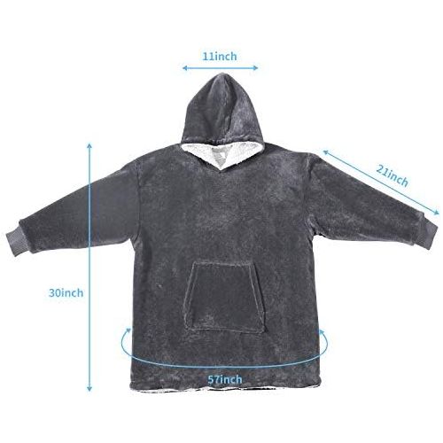  [아마존베스트]Touchat Wearable Blanket Hoodie, Oversized Sherpa Blanket Sweatshirt with Hood Pocket and Sleeves, Super Soft Warm Comfy Plush Hooded Blanket for Kids, One Size Fits All (Grey)