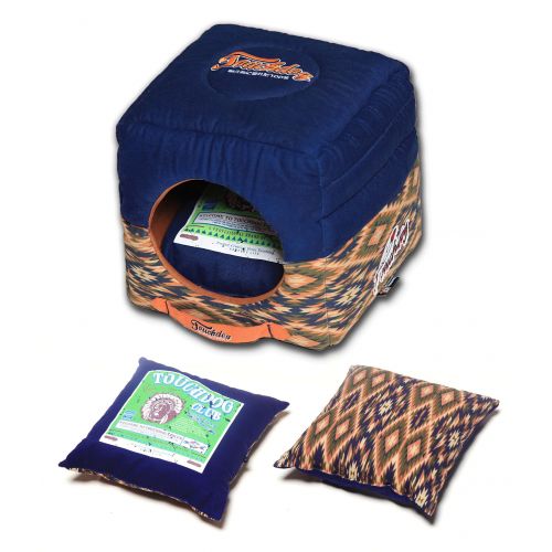  Pet Life Touchdog 70s Vintage Tribal Throwback Convertible and Reversible Squared 2-in-1 Collapsible Dog House Bed