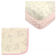 Touched by Nature Organic Cotton Fitted Crib Sheet 2-Pack & Cotton Swaddle Blanket