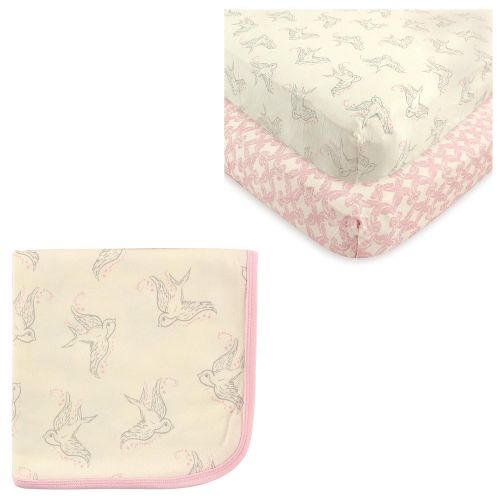  Touched by Nature Organic Cotton Fitted Crib Sheet 2-Pack & Cotton Swaddle Blanket